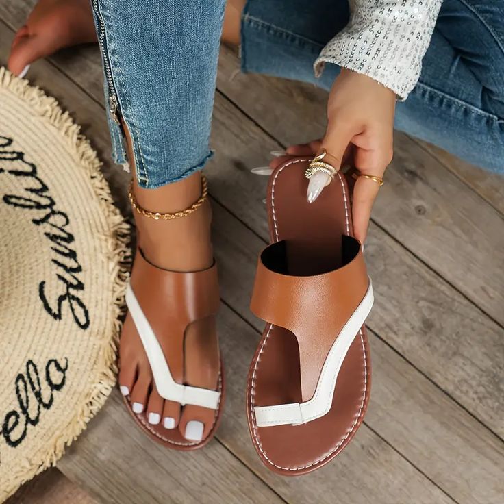 Genuine leather Soft and supple flat sandals for warm weather women's flat sandals solid color open ladies sandals genuine leather
