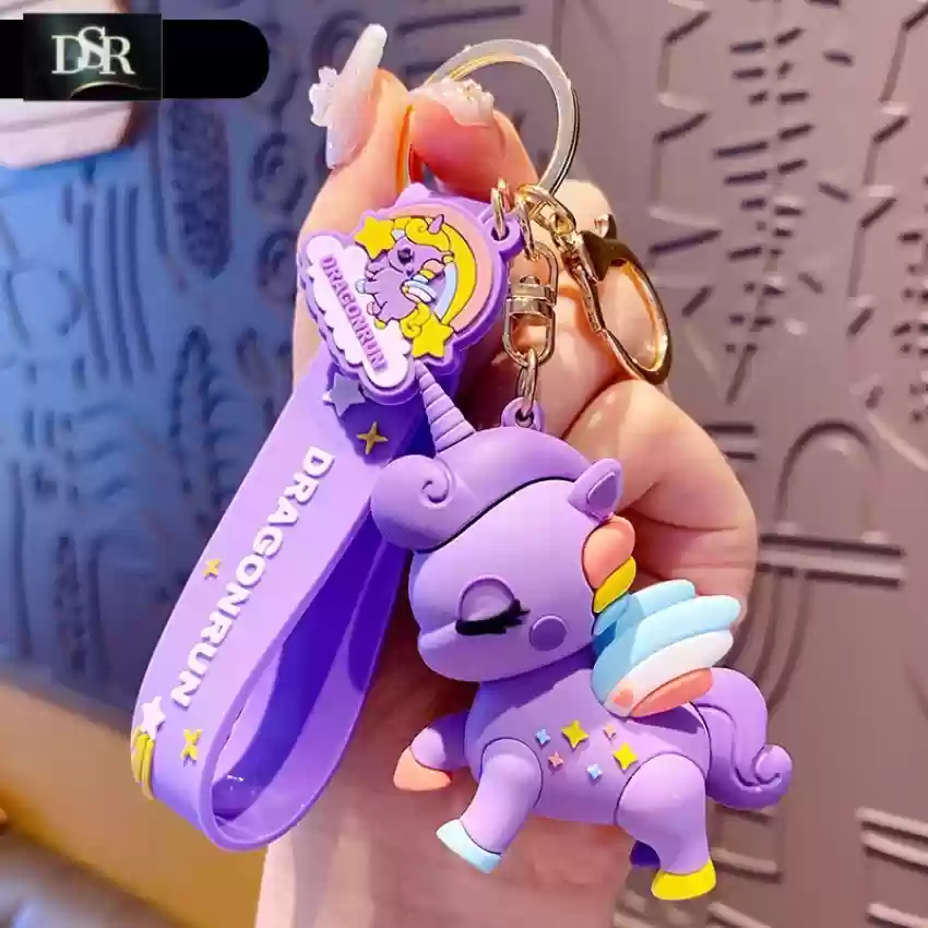 New Cartoon Keychain Keys Creative Rainbow Horse Car Key Ring Charm Women Bag Pendant Keyfob Holder Kids Gifts