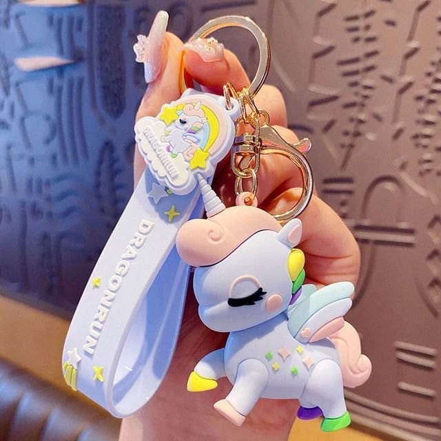 New Cartoon Keychain Keys Creative Rainbow Horse Car Key Ring Charm Women Bag Pendant Keyfob Holder Kids Gifts key holder key chain