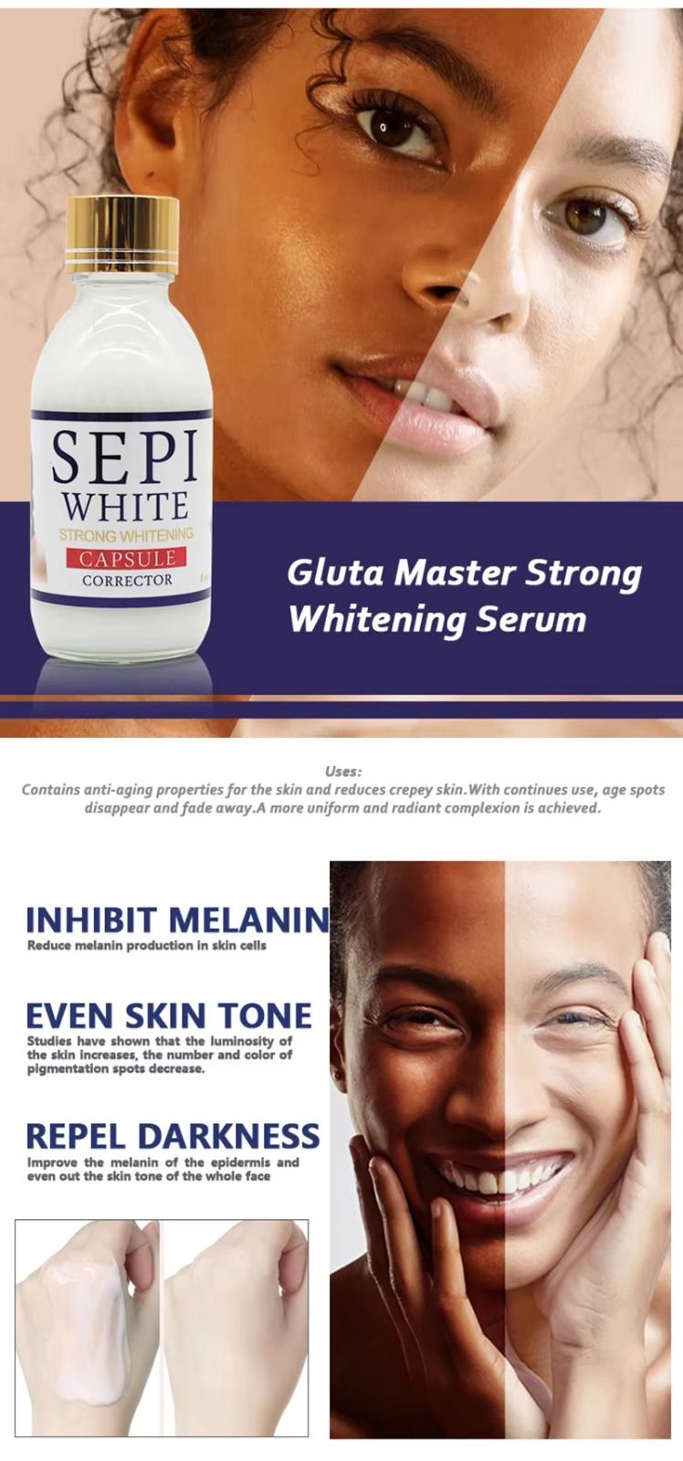 SEPI WHITE Intense Whitening Lightening Glutathione Face Body Serum 100ml