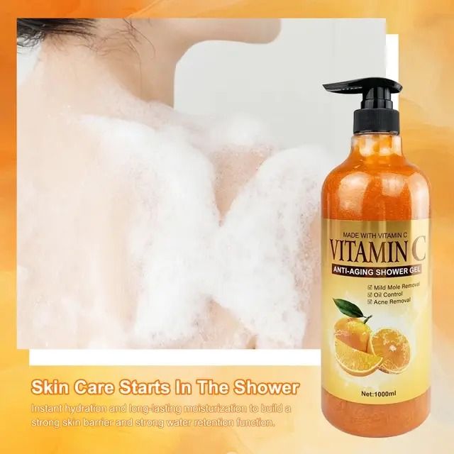 Wokali Vitamin C Anti Aging Shower Gel 1000ML  Custom Body wash Scented Moisturizing Natural Vitamin C Organic Foam bath vitamin c skin brightening shower gel