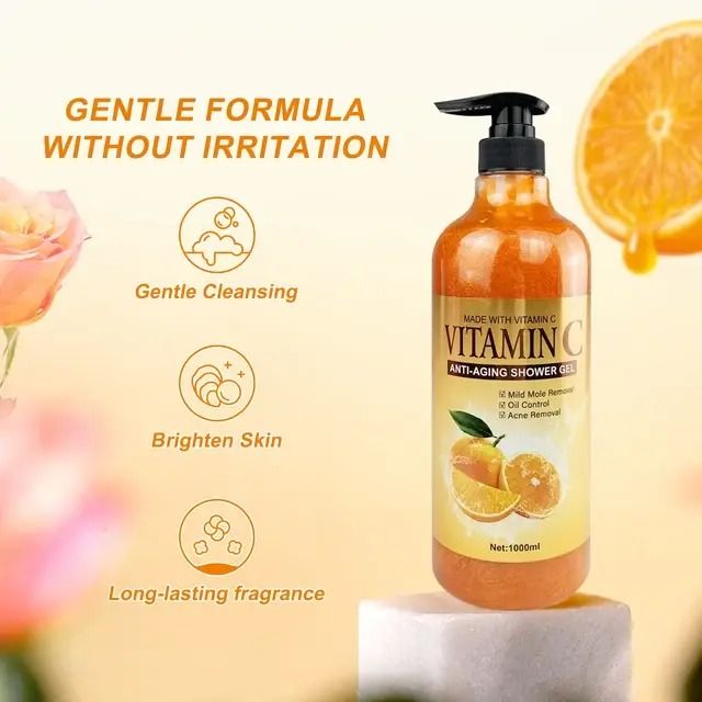 Wokali Vitamin C Anti Aging Shower Gel 1000ML  Custom Body wash Scented Moisturizing Natural Vitamin C Organic Foam bath vitamin c skin brightening shower gel