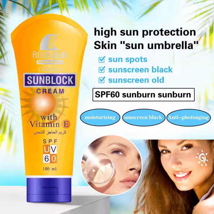 ROUSHUN sunblock cream with vitamin e SPF 60 Sunscreen cream Roushun sunburn sun cream protection SPF60 With Vitamin E sunscreen sun protection cream 180ml sun block cream private label