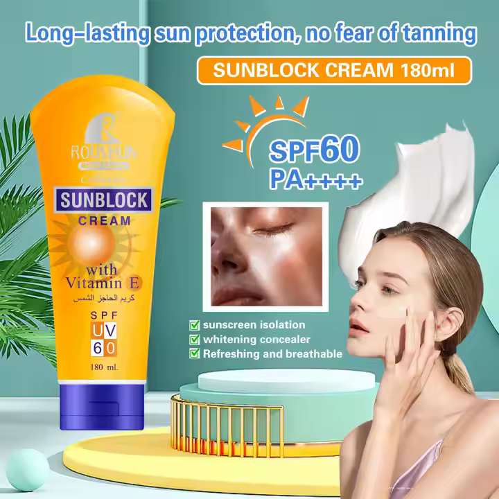 ROUSHUN sunblock cream with vitamin e SPF 60 Sunscreen cream Roushun sunburn sun cream protection SPF60 With Vitamin E sunscreen sun protection cream 180ml sun block cream private label