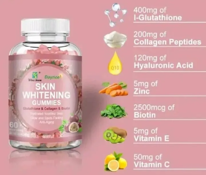 Daynee COSkin lightening and brightening gummies 60pcs Skin Lightening and Brightening Vitamin Glutathione and Collagen Knuckles soft gel gummies Dark Spot RemoverLAGEN GUMMIES (with Biotin+vitamin C)