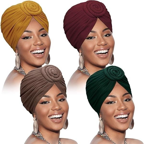 Women Turban African Pattern Knot Head-wrap Beanie Pre-Tied Bonnet Chemo Cap Hair Loss Hat