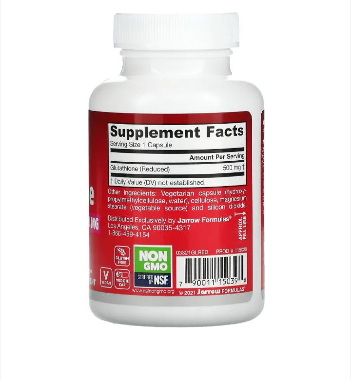 Jarrows Formulas L-Glutathione Reduced Glutathione 500mg - Antioxidant Health Glowing Skin White 60 CAPS