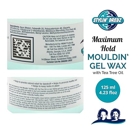 Stylin Dredz Maximum Hold Moulding Gel Wax with Tea Tree Oil - Natural Hairstyles Dreadlocks Artificial Locs 125ML Starter Locs Maintaing Locs