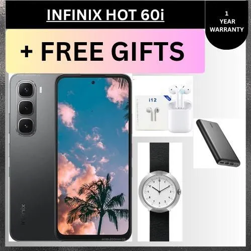 [ NEW ARRIVAL DEALS]Infinix Hot 60i 128GB+6GB 6.7" 120Hz Screen 4G Phone Dual SIM 5160mAh Battery 45W Charging 50MP Camera Fingerprint Lock Android 15 G81 Smart AI smart Phones WITH FREE GIFTS!!