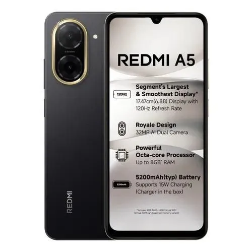 Redmi A5 Display 6.88" - 4GB + 128GB, Dual SIM ,32MP main camera, 8MP front camera , 5200mAh battery , Side fingerprint sensor , USB Type-C Phones SmartPhone