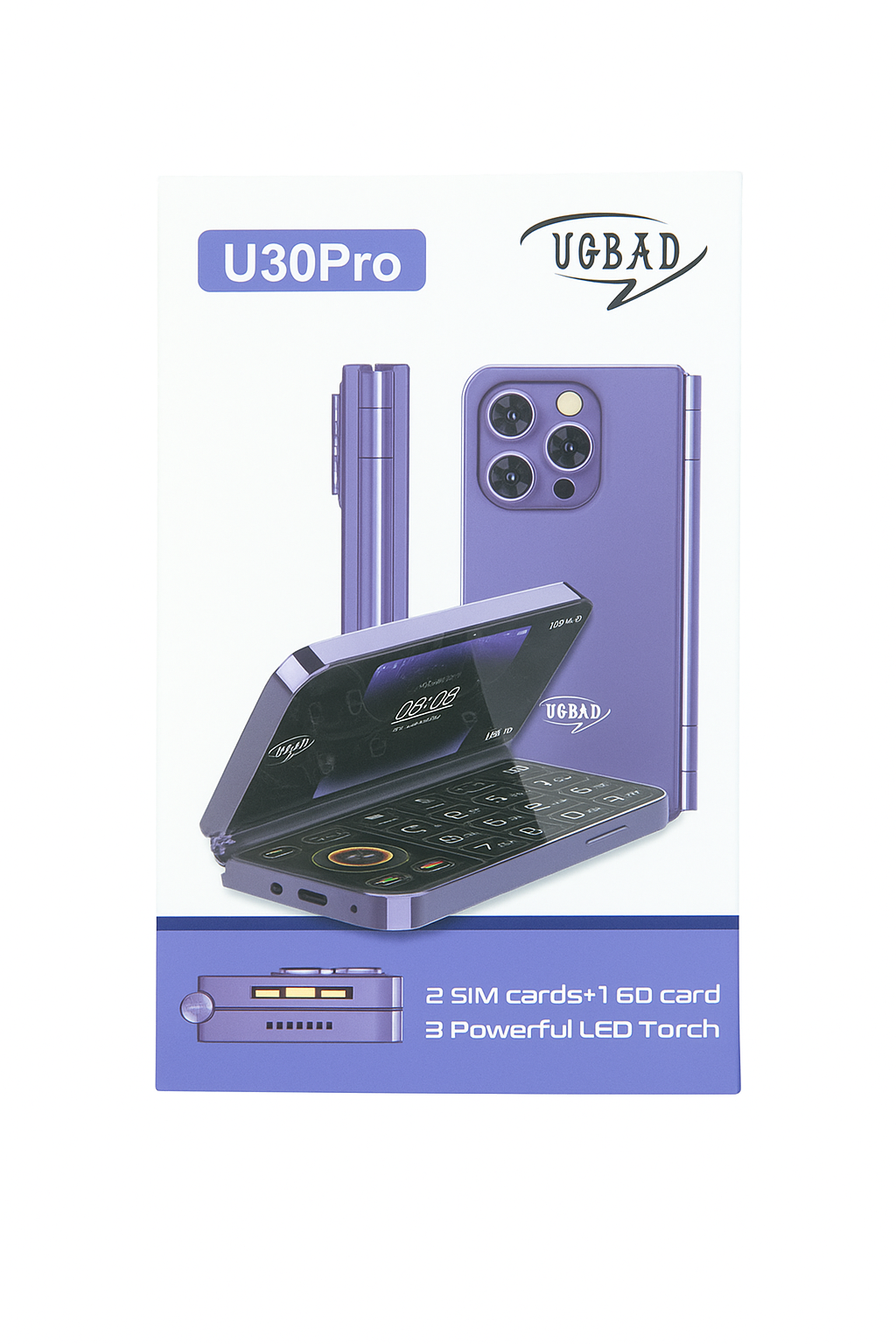 [NEW ARRIVAL!!!]UGBAD U30 Pro Keypad Flip Phone 2500mAh Battery Wireless FM Type -C Charging 2.8 Inches inside 2.4 Inches outside Internet Browser Camera FEATURE PHONE