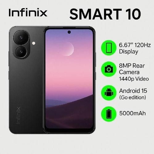 Infinix Smart 10 6.67" IPS LCD Screen, 128GB Storage + 8GB(4 +4GB RAM Extended) 5000 mAh Battery, 8MP+2MP Dual Rear & 8MP Front Camera, Android 14, Dual SIM, Side Fingerprint mobile phone smartphone