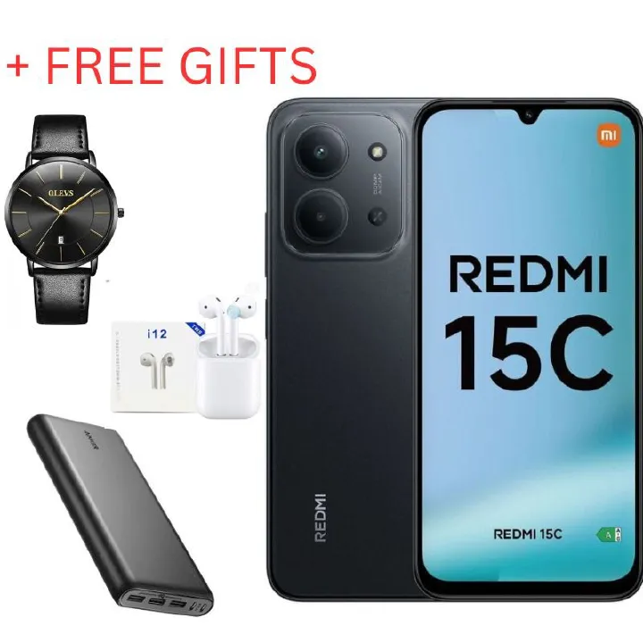 REDMI 15C 128GB Storage UPTO 8GB Ram 6.9'' LCD 50MP Main Camera 6000mAh 33W Fast Charger Android 15 Xiaomi Hyper OS 2 Side Fingerprint Smartphopne smart phones WITH FREE GIFTS!!!