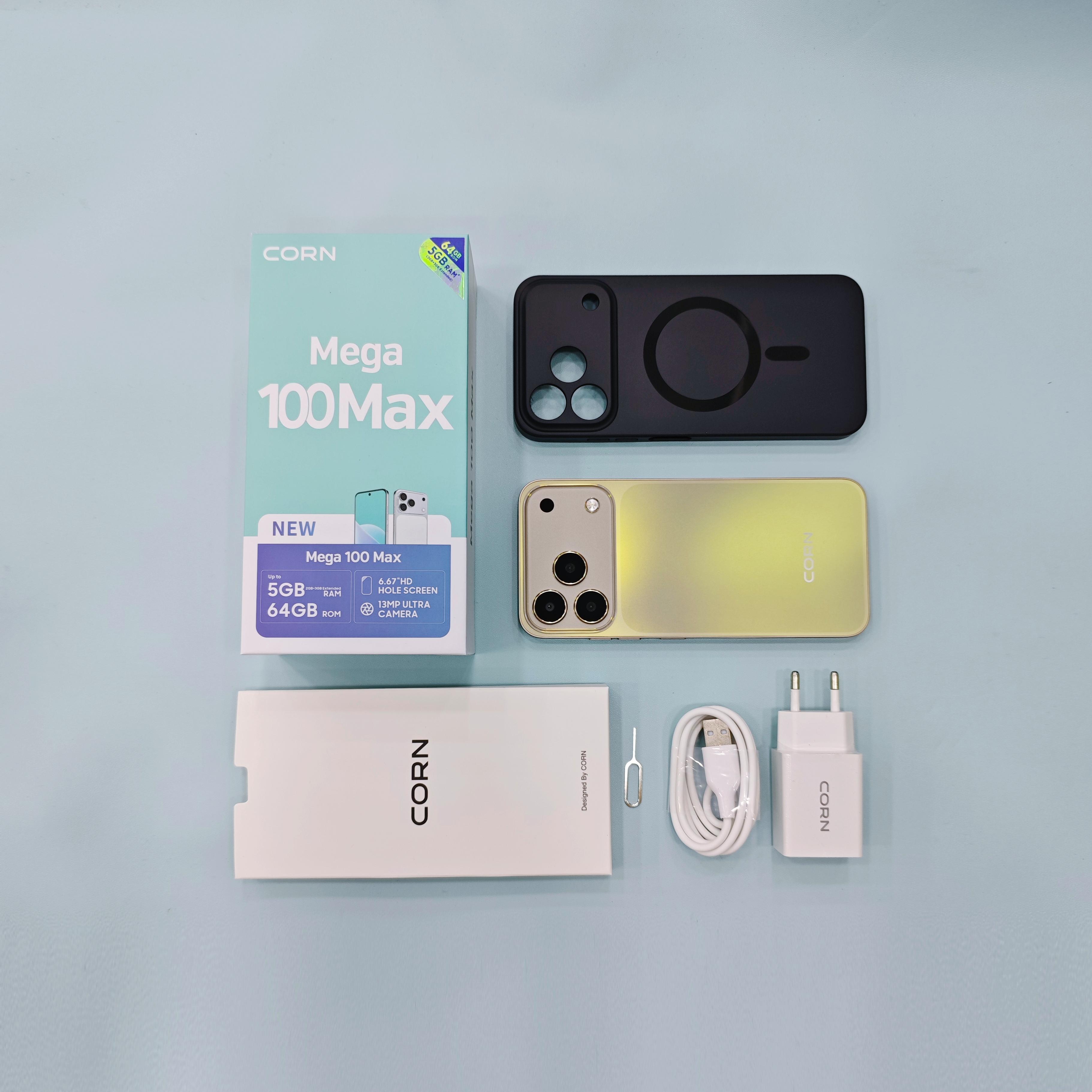 CORN MEGA 100 MAX 6.67"HD 64GB ROM, 5(2+3)GB RAM  5000mAh STRONG BATTERY DUAL SIM CARD SMART PHONE SIDE-MOUNTED FINGERPRINT FACE UNLOCK,13MP ULTRA CAMERA 8MP SELFIE CAMERA TYPE-C CHARGING