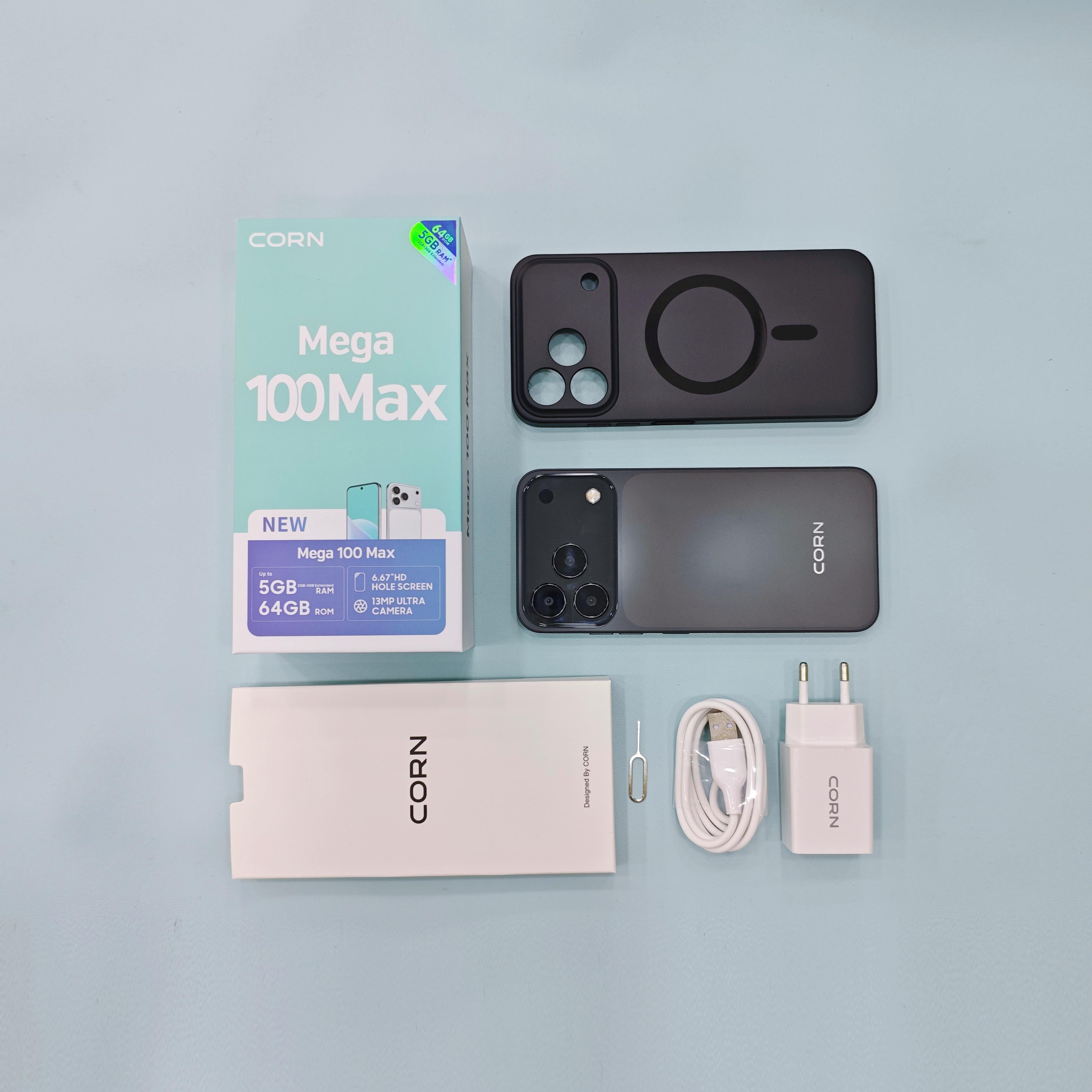 CORN MEGA 100 MAX 6.67"HD 64GB ROM, 5(2+3)GB RAM  5000mAh STRONG BATTERY DUAL SIM CARD SMART PHONE SIDE-MOUNTED FINGERPRINT FACE UNLOCK,13MP ULTRA CAMERA 8MP SELFIE CAMERA TYPE-C CHARGING