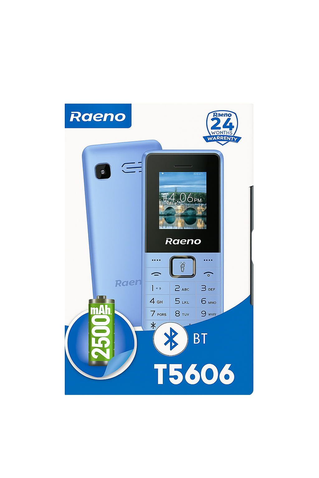 Raeno T5606 Dual sim card 2 sim card slots,Camera, screen display 1.77, Fm Radio, Bluetooth Connectivity kabambe/katululu/mulika mwizi/feature phone.