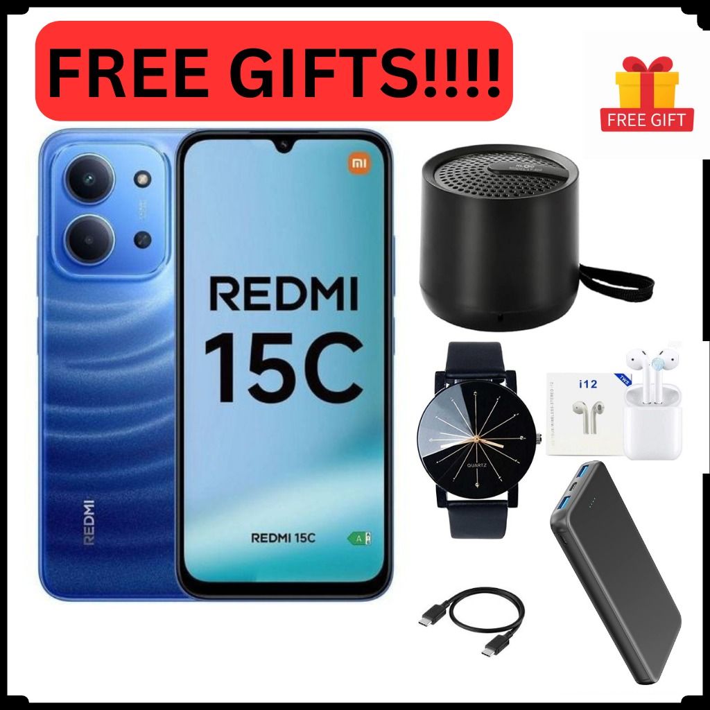 REDMI 15C 128GB Storage UPTO 8GB Ram 6.9'' LCD 50MP Main Camera 6000mAh 33W Fast Charger Android 15 Xiaomi Hyper OS 2 Side Fingerprint Smartphopne smart phones WITH FREE GIFTS!!!