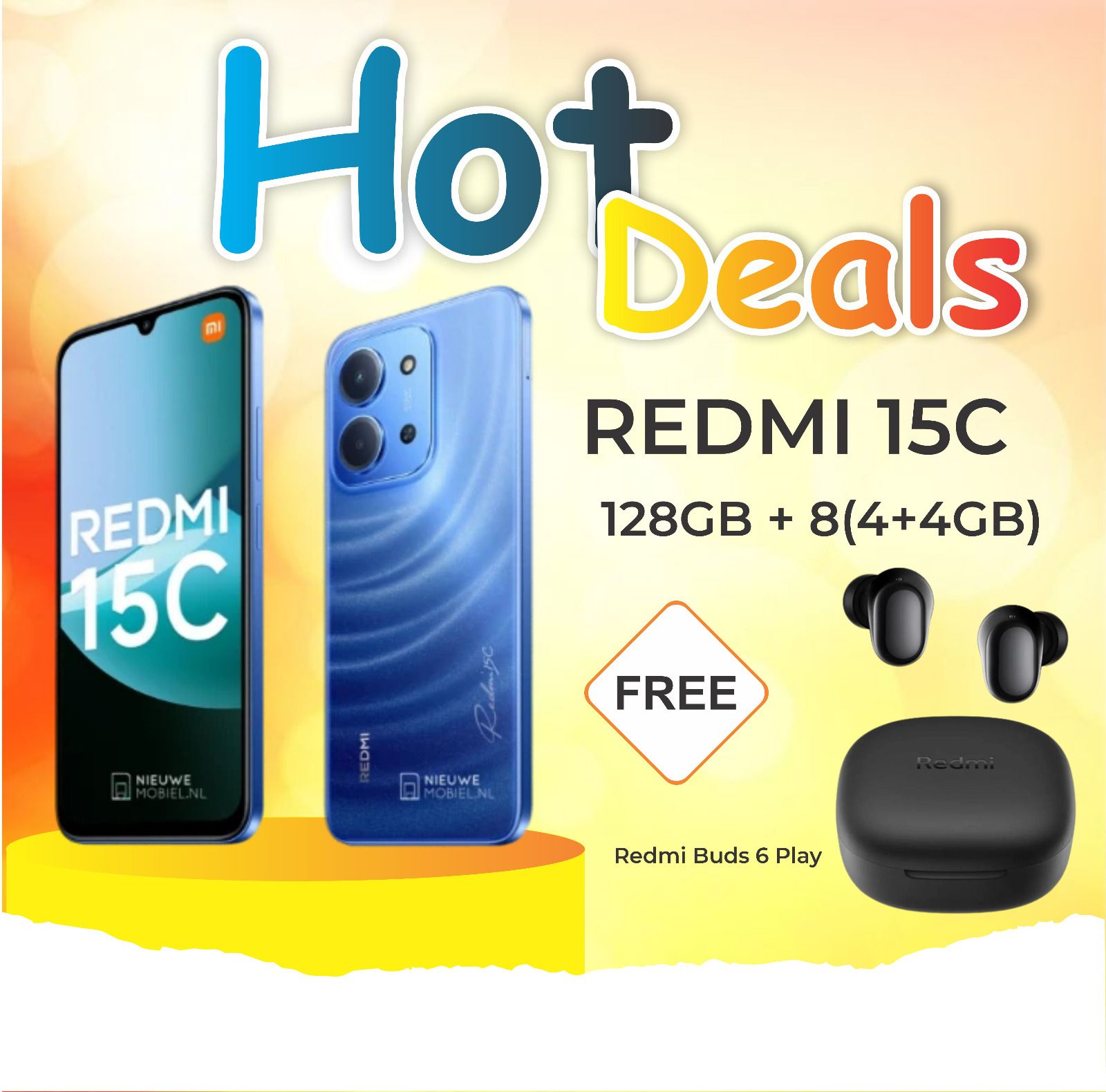 REDMI 15C 128GB Storage UPTO 8GB Ram 6.9'' LCD 50MP Main Camera 6000mAh 33W Fast Charger Android 15 Xiaomi Hyper OS 2 Side Fingerprint Smartphone smart phones WITH FREE REDMI PODS!!!