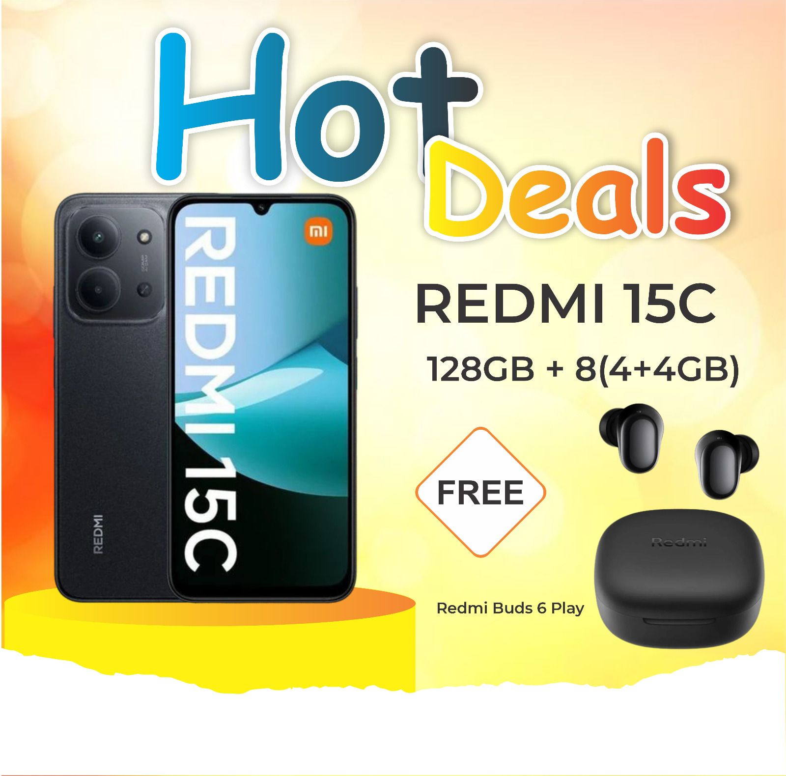 REDMI 15C 128GB Storage UPTO 8GB Ram 6.9'' LCD 50MP Main Camera 6000mAh 33W Fast Charger Android 15 Xiaomi Hyper OS 2 Side Fingerprint Smartphone smart phones WITH FREE REDMI PODS!!!