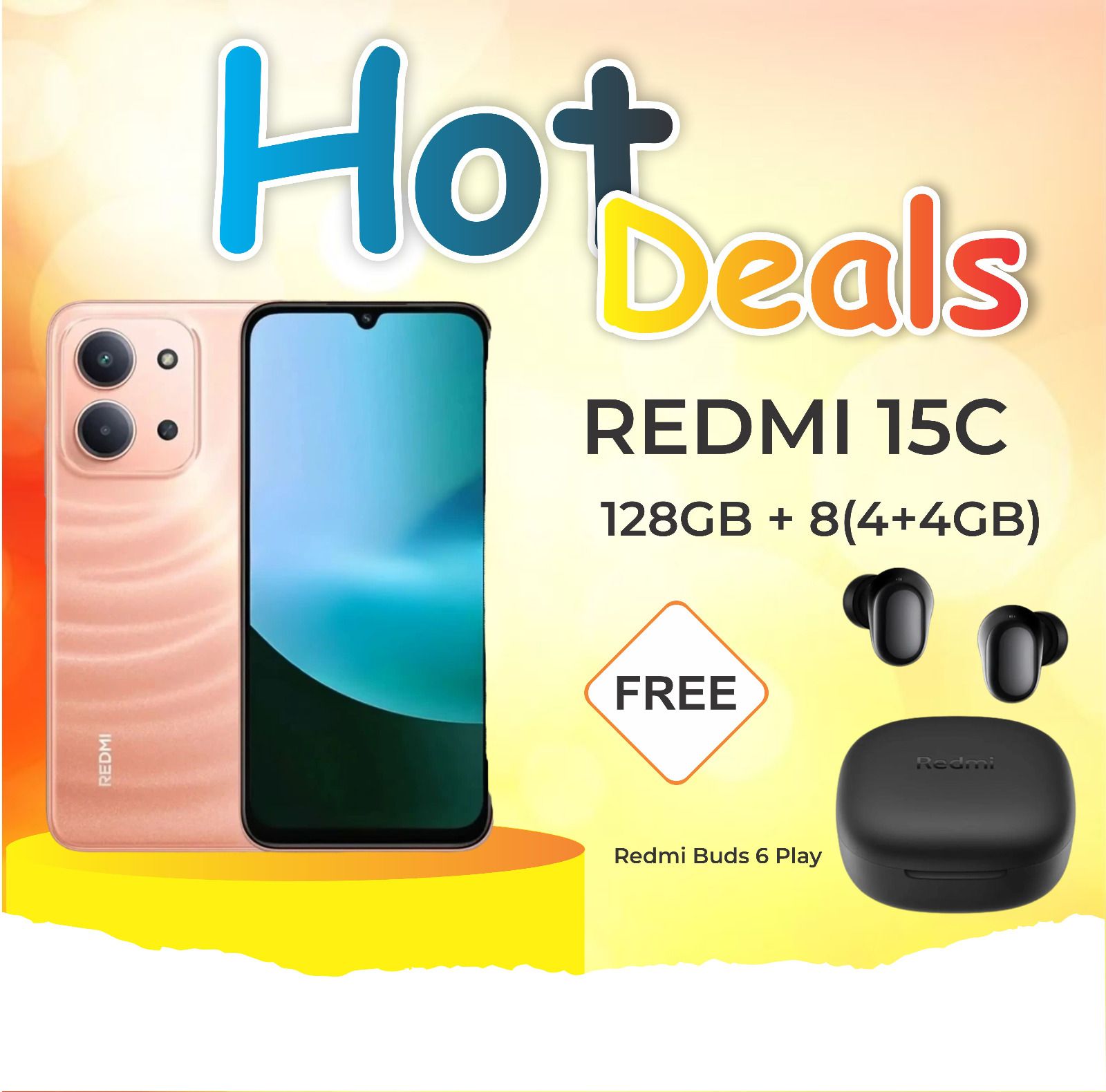 REDMI 15C 128GB Storage UPTO 8GB Ram 6.9'' LCD 50MP Main Camera 6000mAh 33W Fast Charger Android 15 Xiaomi Hyper OS 2 Side Fingerprint Smartphone smart phones WITH FREE REDMI PODS!!!