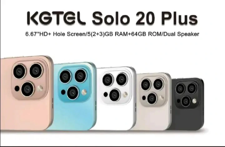 KGTEL SOLO 20 PLUS 64GB ROM+5GBRAM BATTERY 5000MAH SCREEN 6.67" NETWORK 2G/3G CAMERA REAR 13MP+FRONT 8MP FACE UNLOCK SIDE MOUNTED FINGERPRINT SMART PHONES