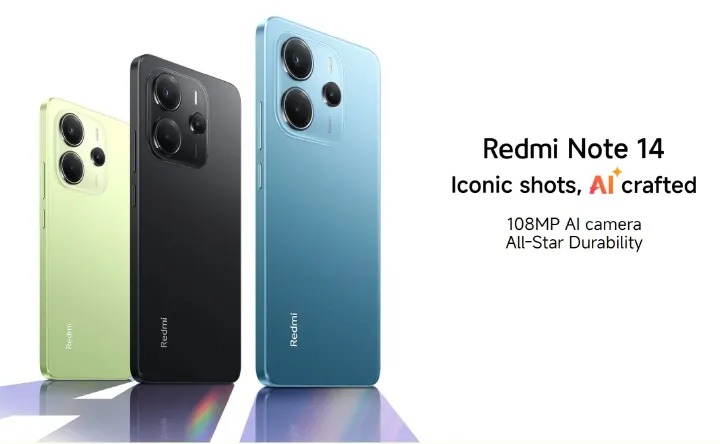 XIAOMI Redmi Note 14 8GB RAM+256GB ROM 6.67" AMOLED 120Hz Display 108MP Camera 5500mAh Battery IP54 Dust and Splash resistant Fingerprint Unlock 33W Fast Charge Smart Phones