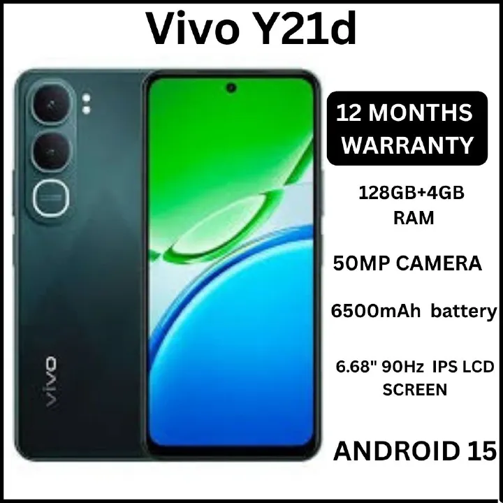 [NEW ARRIVAL!!]Vivo Y21d  128GB ROM + 6GB RAM 6.68" screen 50MP MAIN CAMERA 6500mAh battery 5-Year Health Battery, IP69+ Waterproof, 45W FlashCharge, 90Hz refresh rate ANDROID 15 PHONE SMARTPHONE
