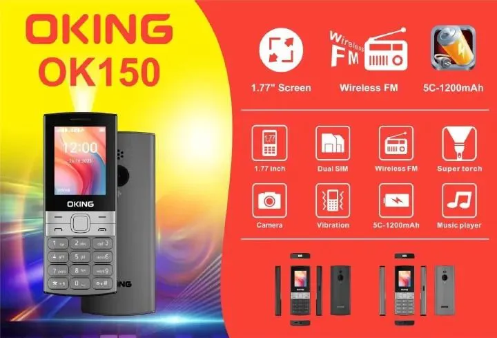 [NEW ARRIVALS!!]OKING OK150 SCREEN DISPLAY 1.77’’ DUAL SIM CARD WIRELESS FM CAMERA BRIGHT TORCH BIG SPEAKER KABAMBE/MULIKA MWIZI/BUTTON PHONE/FEATURED PHONE ON OFFER