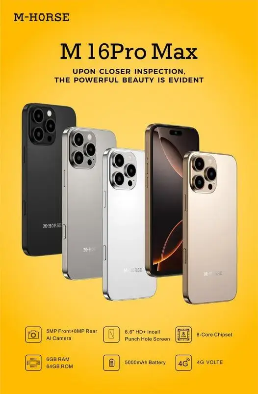 [LATEST ARRIVALS]M-HORSE M16 Pro Max 6.6'' HD + incell 4GB RAM + 64GB ROM 5MP Front camera +8MP Rear camera 5000mAh battery capacity side fingerprint UNLOCK Android 14 phone smartphone