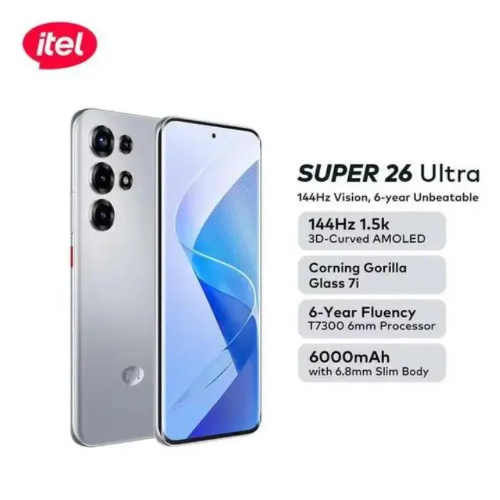 [NEW ARRIVALS!!!] Itel SUPER 26 ULTRA 8GB RAM + 256GB ROM Storage 6.8" Inch 144Hz 3D Curved AMOLED Display In-display fingerprint scanner IP65 6000mAh AMOLED Dual Sim Android 15 Smartphones