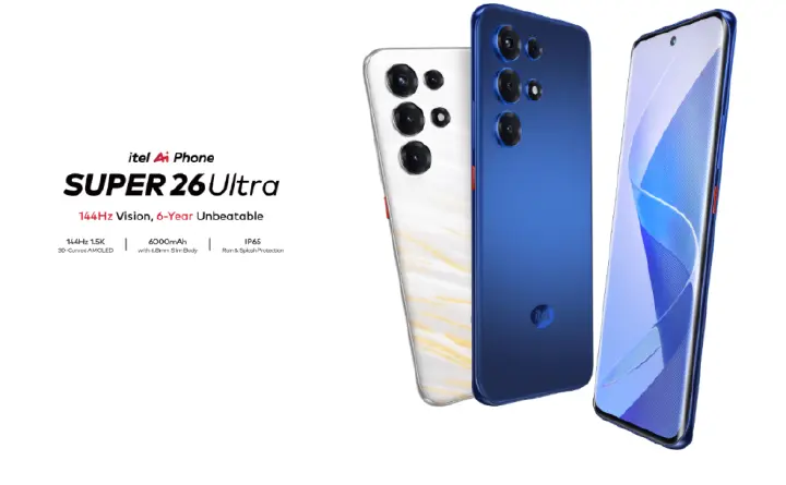 [NEW ARRIVALS!!!] Itel SUPER 26 ULTRA 8GB RAM + 256GB ROM Storage 6.8" Inch 144Hz 3D Curved AMOLED Display In-display fingerprint scanner IP65 6000mAh AMOLED Dual Sim Android 15 Smartphones