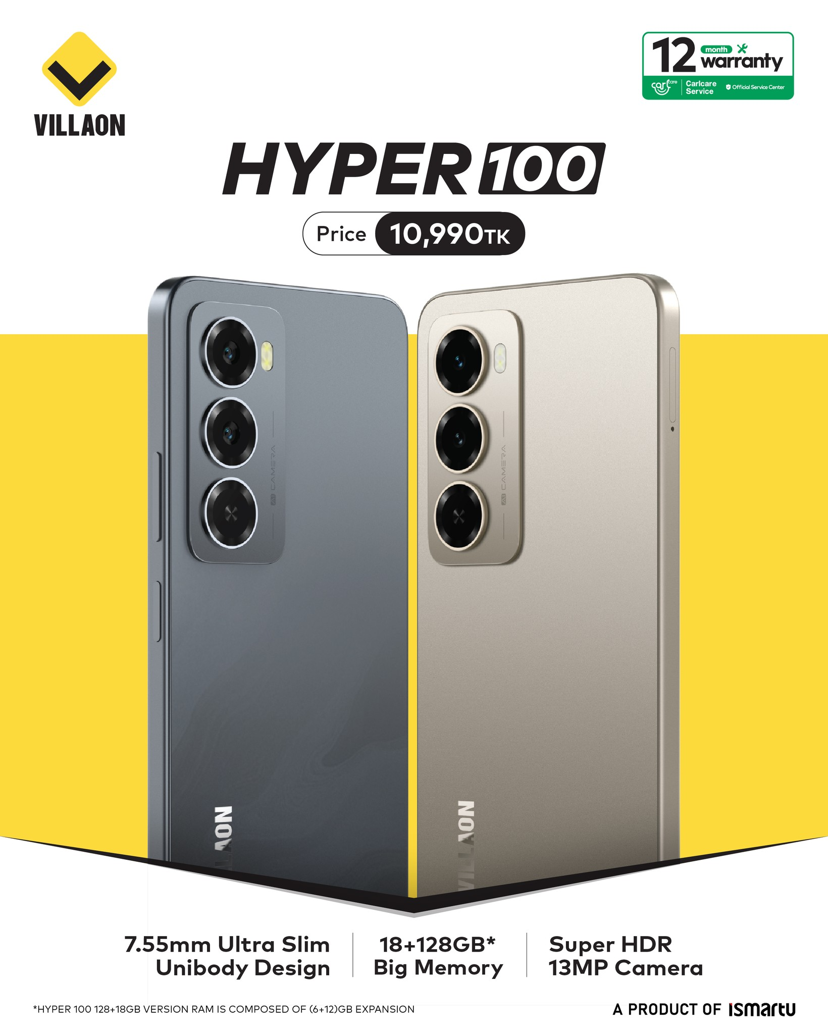 [NEW ARRIVAL] VILLAON HYPER 100 STORAGE 64GB ROM+8GB RAM BATTERY 5000MAH SCREEN 6.75’’ 13MP SUPER HDR CAMERA FINGERPRINT SLIM BODY