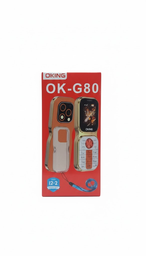 OKING OK-G80 2.0 Inch Big Screen Display, 1000mAh Big Battery, DUAL SIM Cards, 32MB RAM, Big Torch, FM Radio, 2G Enabled, Phonebook 2000 Contacts - WITH WIRELESS FM,PHONE LANYARD +COVER