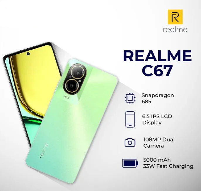 [NEW ARRIVALS!!!] Realme C67 128GB ROM + 6GB RAM 108MP Camera + 8MP SELFIE 6.72'' 90Hz Refresh rate 33W 5000mAh BATTERY CAPACITY Dual Speakers Android 14 Dual SIM Smart Phones SMARTPHONES