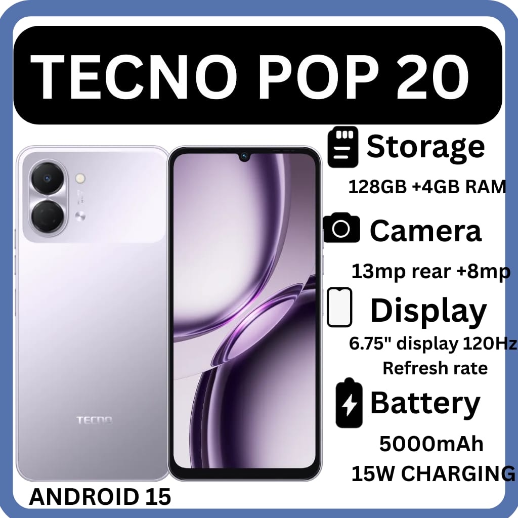 [NEW ARRIVAL!!!] Tecno Pop 20 128GB + 4GB 120Hz 6.75" Display IP64 Dust & Water Resistance 13MP Camera UNISOC T7250 Processor 5000mAh Long-lasting Battery 15W Fast Charging smartphone + FREE GIFTS