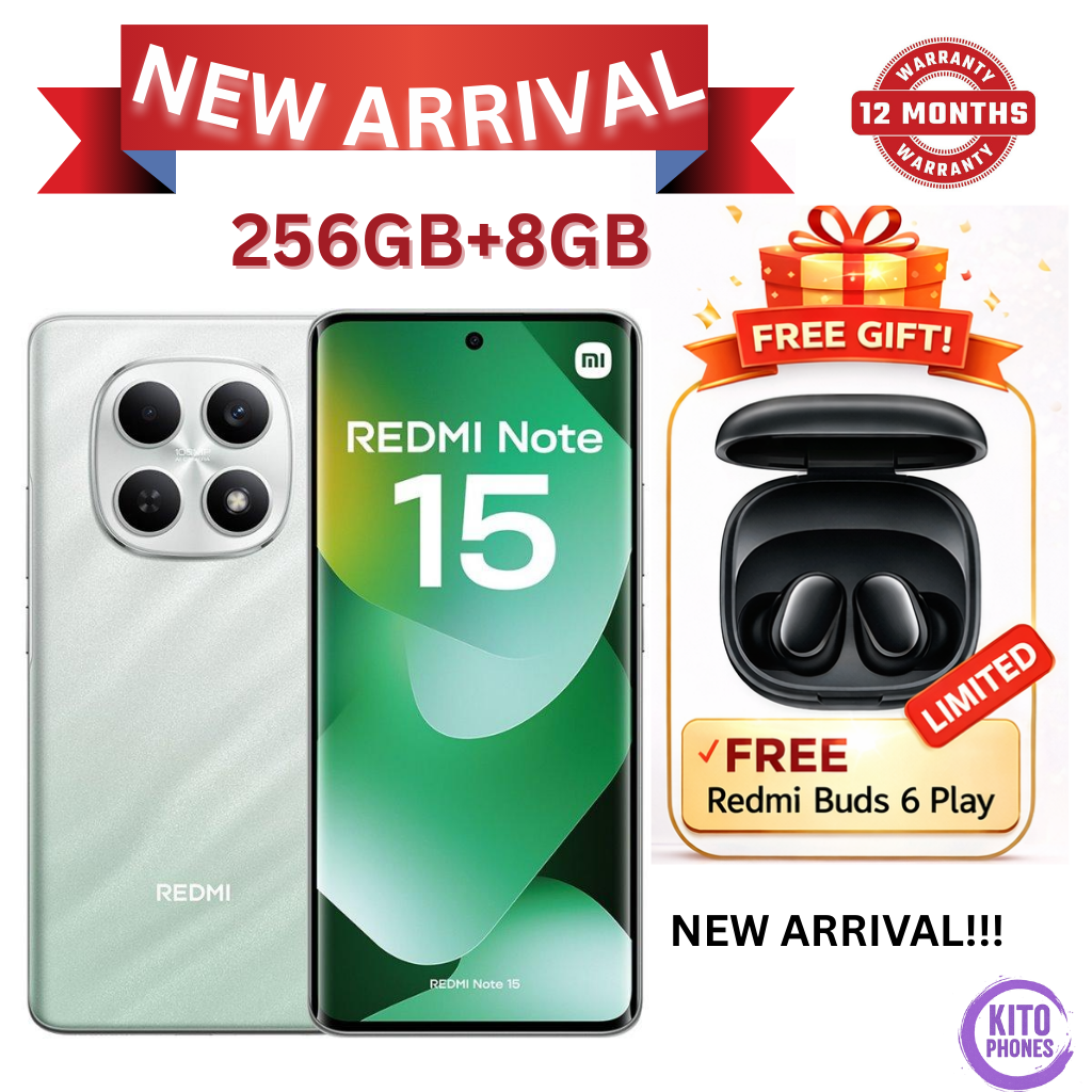 NEW ARRIVALS!! XIAOMI Redmi Note 15 256GB ROM +8GB RAM 6.77" 120Hz AMOLED Curved Display 108 MP CAMERA 20MP Selfie 6000mAh Battery 33W FAST CHARGING  ANDROID SMARTPHONE +FREE GIFTS REDMI BUDS 6 PLAY