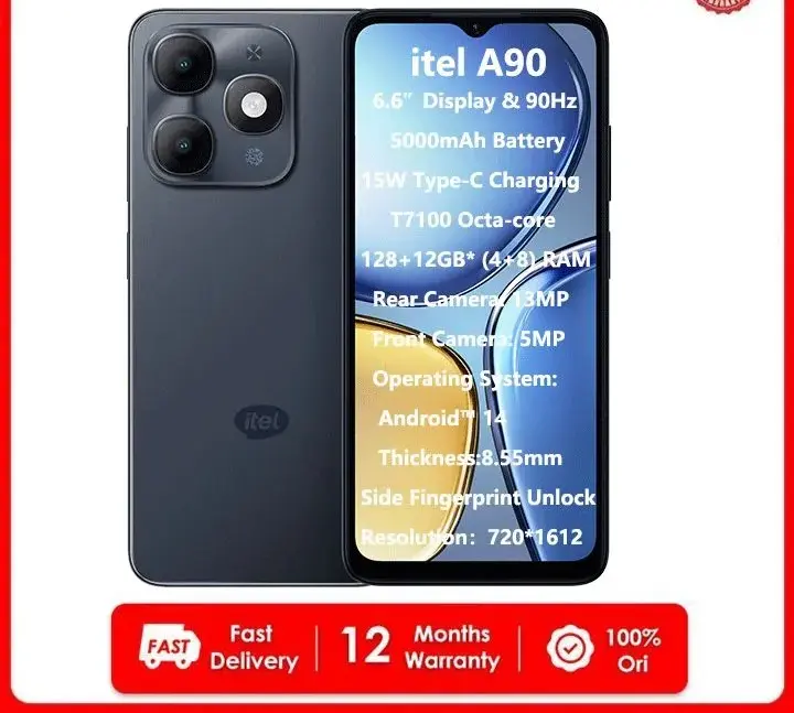 [NEW ARRIVALS!!!]Itel A90 128GB+12(4+8)GB RAM 6.6“ 90HZ Display Phone Dual SIM 4G Network 13MP Camera Fingerprint Unlock 15W 5000 mAh Battery Android 14 Octa-core Smart Phones