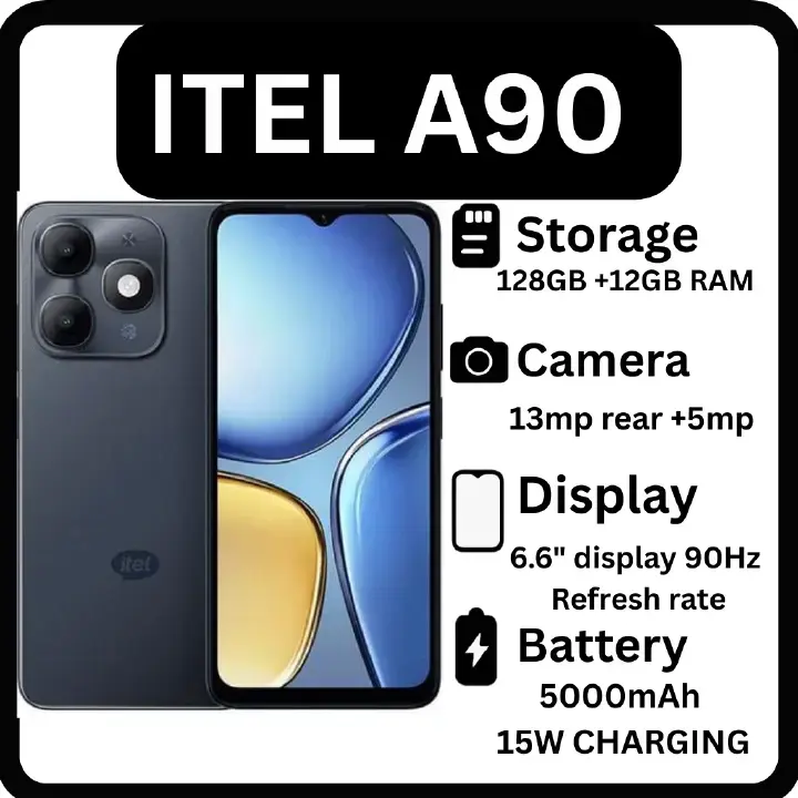 [NEW ARRIVALS!!!]Itel A90 128GB+12(4+8)GB RAM 6.6“ 90HZ Display Phone Dual SIM 4G Network 13MP Camera Fingerprint Unlock 15W 5000 mAh Battery Android 14 Octa-core Smart Phones