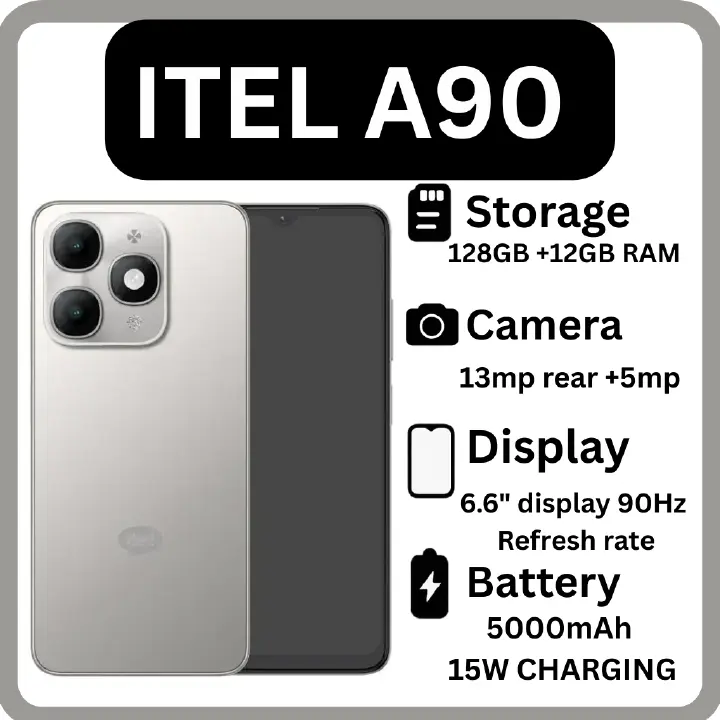 [NEW ARRIVALS!!!]Itel A90 128GB+12(4+8)GB RAM 6.6“ 90HZ Display Phone Dual SIM 4G Network 13MP Camera Fingerprint Unlock 15W 5000 mAh Battery Android 14 Octa-core Smart Phones