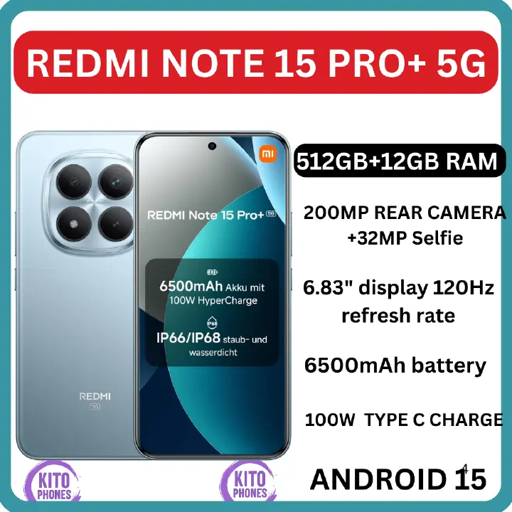 [NEW ARRIVAL!!!] XIAOMI Redmi Note 15 Pro+ 5G 512GB +12GB 6.83" 120Hz AMOLED Display (200+8)MP Rear Camera 32MP SELFIE 6500mAh Battery 100W Charge On-Screen Dual SIM Gorilla Glass Android