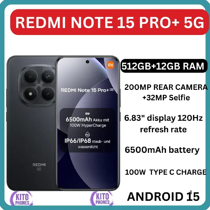 [NEW ARRIVAL!!!] XIAOMI Redmi Note 15 Pro+ 5G 512GB +12GB 6.83" 120Hz AMOLED Display (200+8)MP Rear Camera 32MP SELFIE 6500mAh Battery 100W Charge On-Screen Dual SIM Gorilla Glass Android