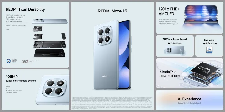 NEW ARRIVALS!! XIAOMI Redmi Note 15 256GB ROM +8GB RAM 6.77" 120Hz AMOLED Curved Display 108 MP CAMERA 20MP Selfie 6000mAh Battery 33W FAST CHARGING  ANDROID SMARTPHONE +FREE GIFTS