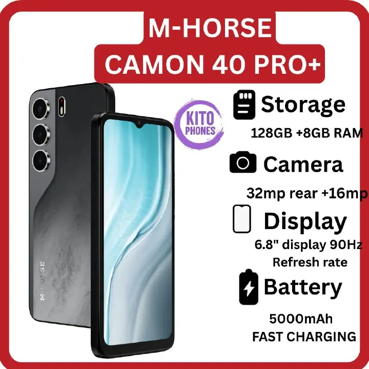 [ BRAND NEW ] M HORSE CAMON 40 PRO PLUS, 8GB RAM + 128GB ROM, 32MP + 16MP AI CAMERA, 5000MAH, SIDE FINGERPRINT, DUAL SIM, 6.8 AMOLED DISPLAY. octa-core processor Dual SIM  smartphones