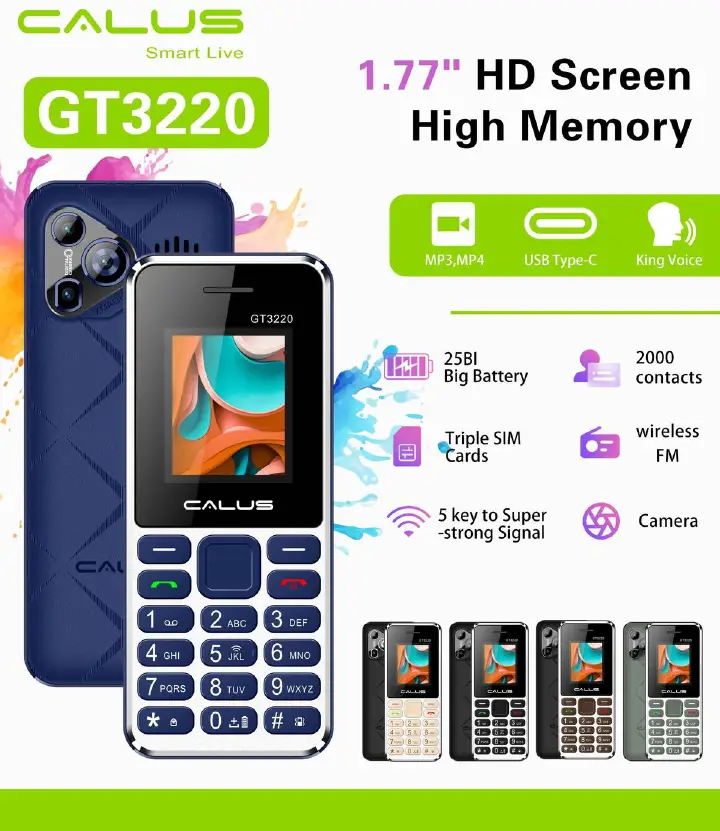 [NEW ARRIVALS!!]CALUS GT3220 , 1.77" SCREEN DISPLAY TRIPLE SIMCARD PHONE WIRELESS FM, CAMERA, TORCH, LONG LASTING BIG BATTERY 25BI BATTERY 2000 CONTACTS CAPACITY TYPE C CHARGER FEATURED PHONES
