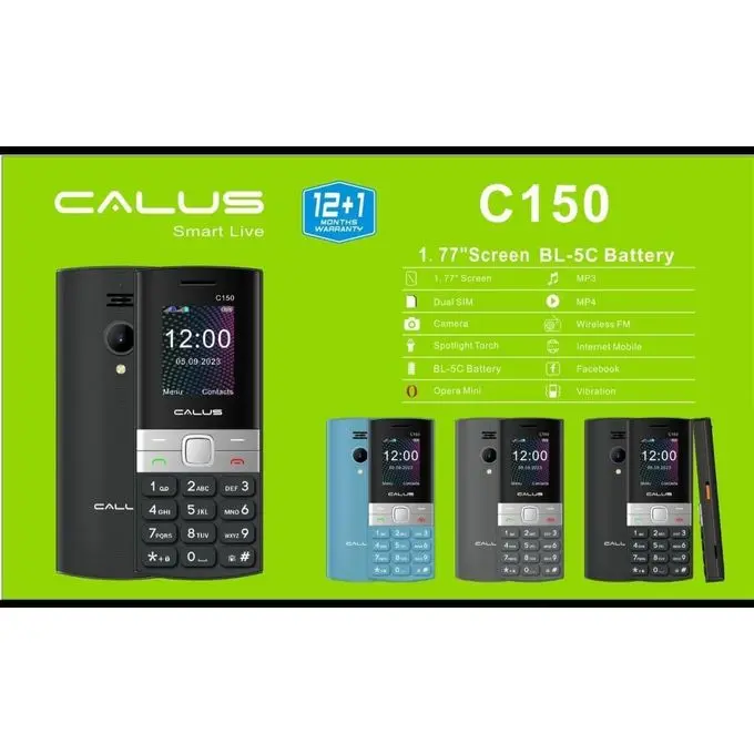 [NEW ARRIVALS!!!!]CALUS C150 phone 2.0" screen 1050mAh 5C Battery wireless FM Torch facebook light dual sim bright torch CALUS smart live featured phone