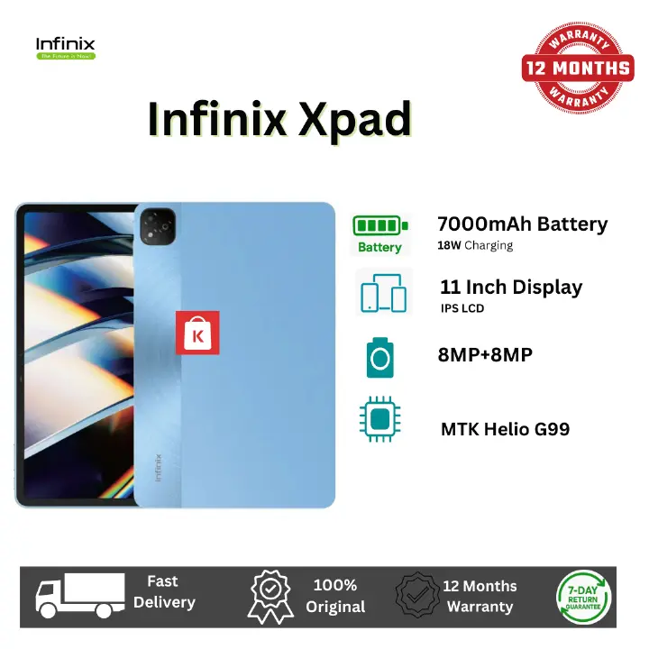 [New Arrival!!!!] Infinix Xpad 256GB+4GB (WI-FI) 11.0" 90Hz Display Mediatek Helio G99 8MP+8MP Camera 7000mAh Battery 18W Wired 50% in 40 min Glass Front Aluminium Frame Tablet Tab Pad