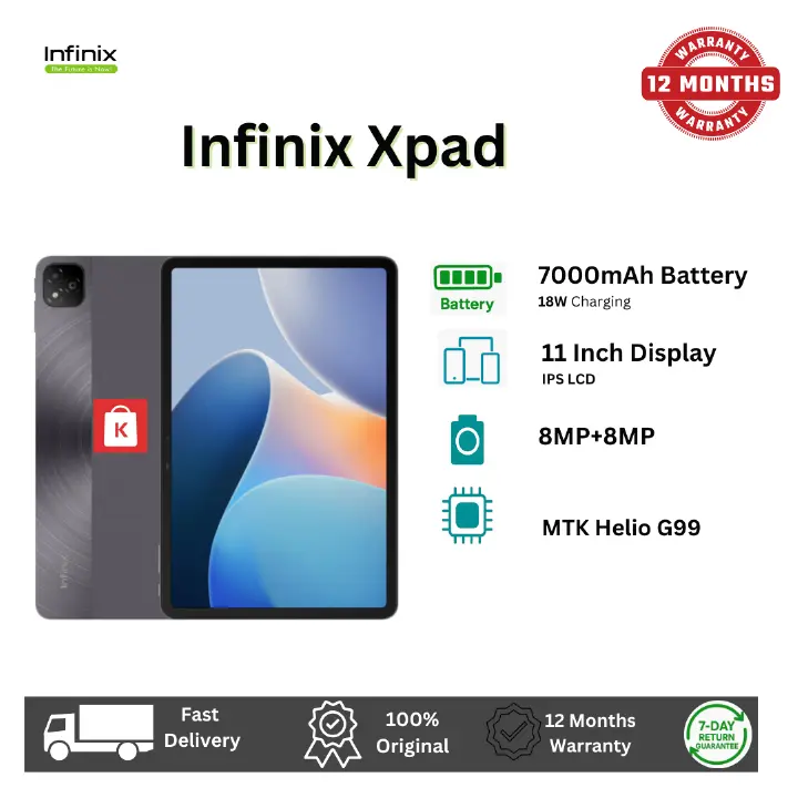 [New Arrival!!!!] Infinix Xpad 256GB+4GB (WI-FI) 11.0" 90Hz Display Mediatek Helio G99 8MP+8MP Camera 7000mAh Battery 18W Wired 50% in 40 min Glass Front Aluminium Frame Tablet Tab Pad