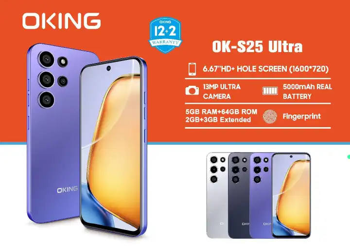 [NEW ARRIVAL!]OKING OK-S25 ULTRA 64GB ROM+ 5GB (2+3GB )EXTENDED RAM 13MP+8MP ULTRA CAMERA, 5000MAH REAL BATTERY 6.67" HD+ INCELL PUNCH HOLE SCREEN, ANDROID SMARTPHONES