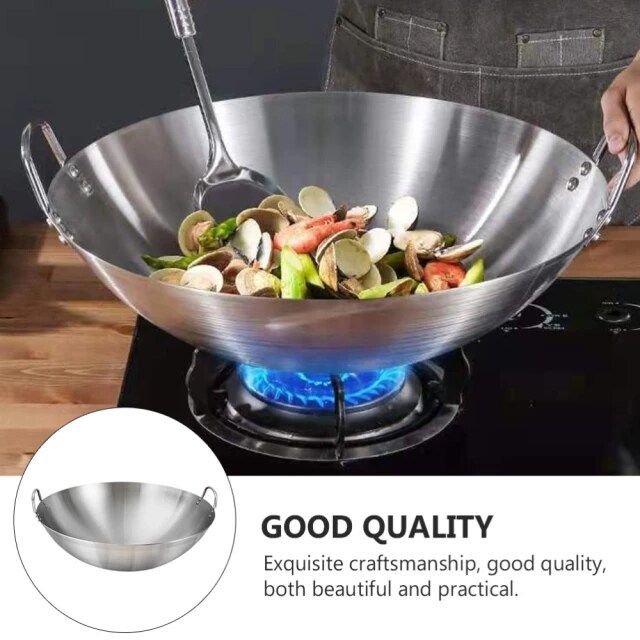 Thickened heavy gauge aluMade from stainless steel, cast in one piece with 2mm thick sides. Extremely durable and with high thermal efficiency.minum two  sided-handle wok frying pan