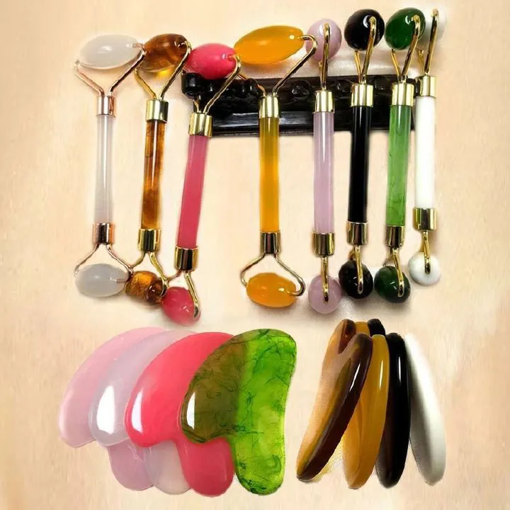 Skin Care Facial Rollers+Face Spa Massager Neck Roller Gua Sha Scraper Board Face Lift Up Wrinkle Remover Face Roller Scraper Set   : Thick guasha board, durable, safe, non-toxic, easy to clean      .